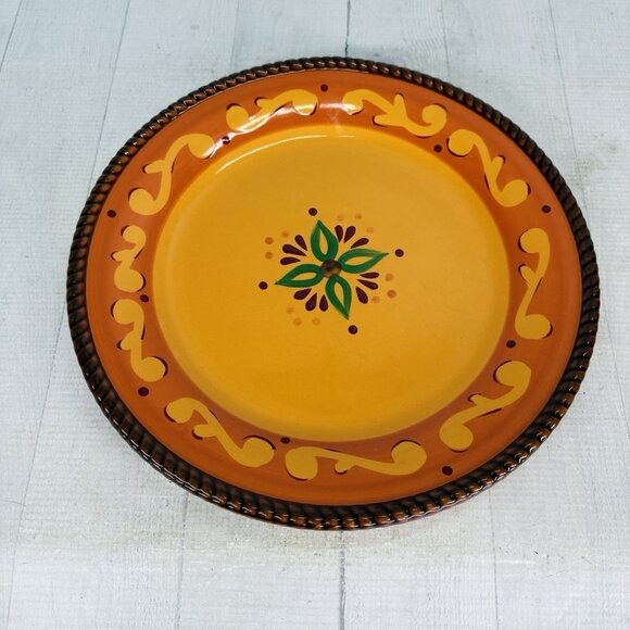 Celebrating Home TUSCAN Orange Red Yellow Rope Trim Stoneware Dinner Plate Set 3 - Picture 6 of 16